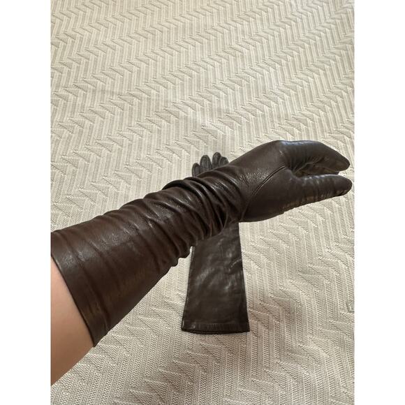 Vintage brown leather mid arm length gloves size 7 - Picture 6 of 8